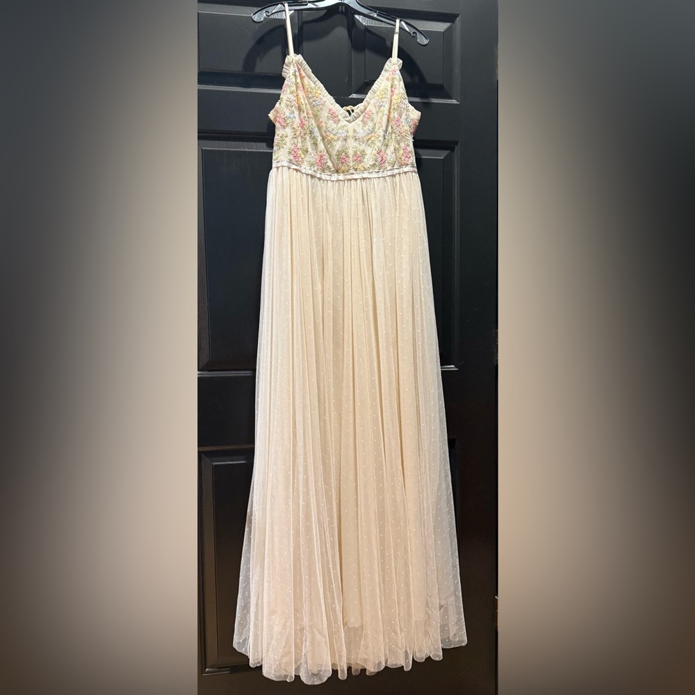 Needle & Thread Embroidered Maxi Dress - Cream and Pink
